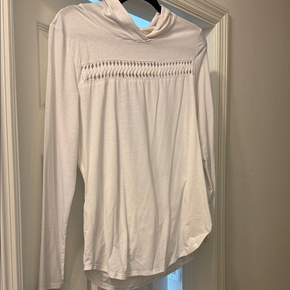 Elegant White Women's Open Back Hooded Long Sleeve Atheltic Top - Size Medium